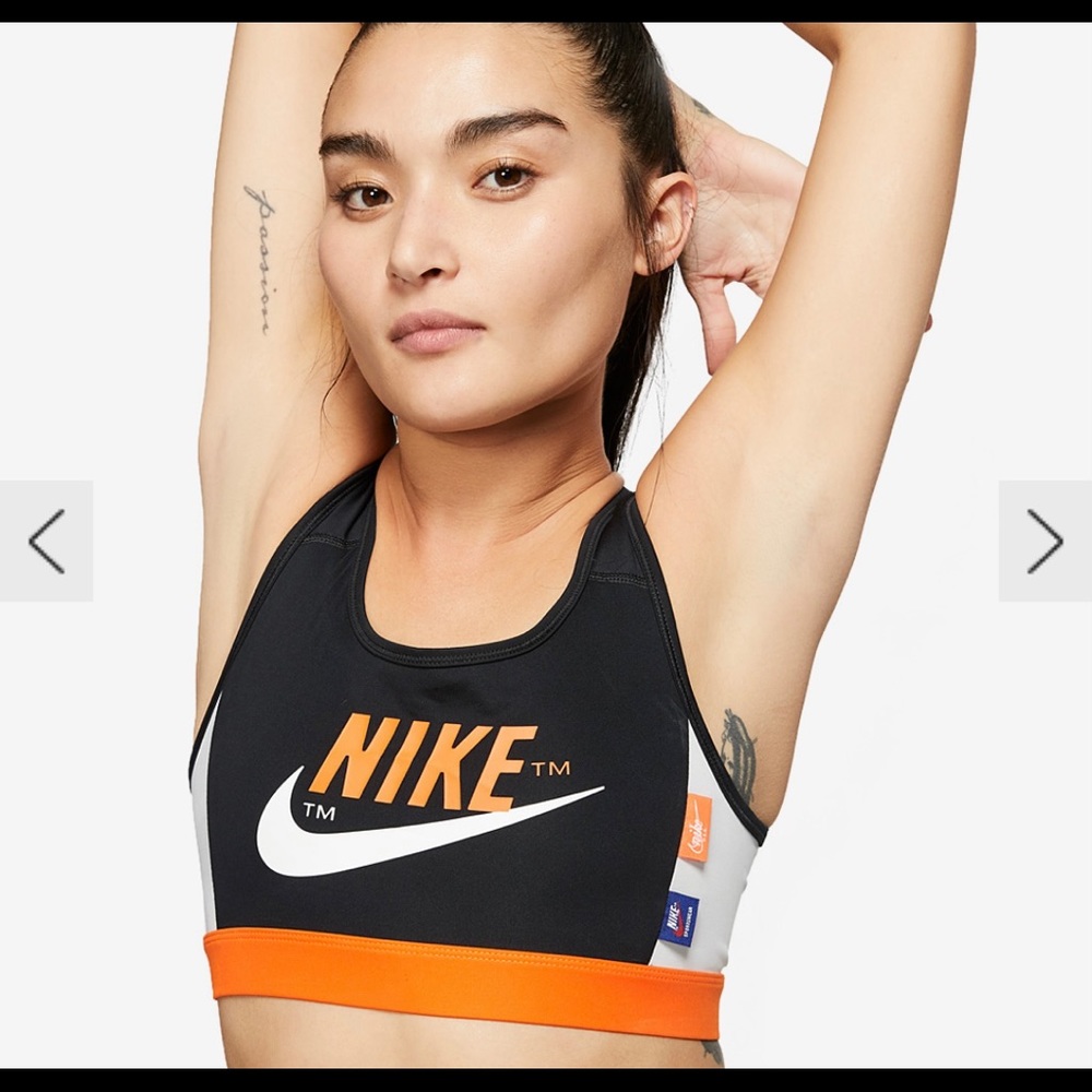 Nike Pro Intertwist Epic Lux Icon Sports Bra Black White Orange Logos Sportswear